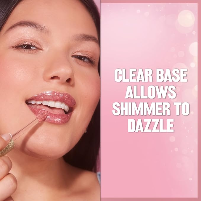REVLON Super Lustrous Glimmer Gloss, Non-Sticky Lip Gloss, High-Shine Finish, Plant-Based Glitter, 008 Rose Glow, 0.13 fl oz