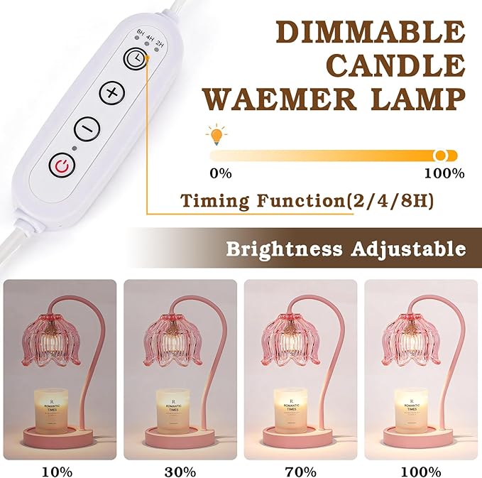 Pink Candle Warmer Lamp with Timer Dimmable,Lily of The Valley Candle Lamp Warmer, Valentines Day Birthday Gift Idea for Women Her Mom Who Have Everything, Wax Warmer for Jar Candles
