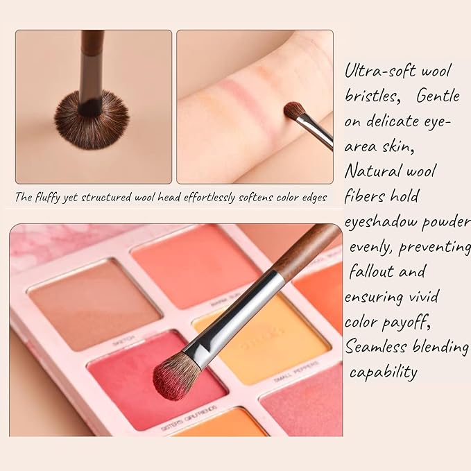 SHELWIN Eyeshadow Makeup Brushes Set with Case 6 PCS Soft Synthetic Hairs Eye Makeup Brushes for Blending Eyebrow Eyeliner Eyeshadow （Wood）