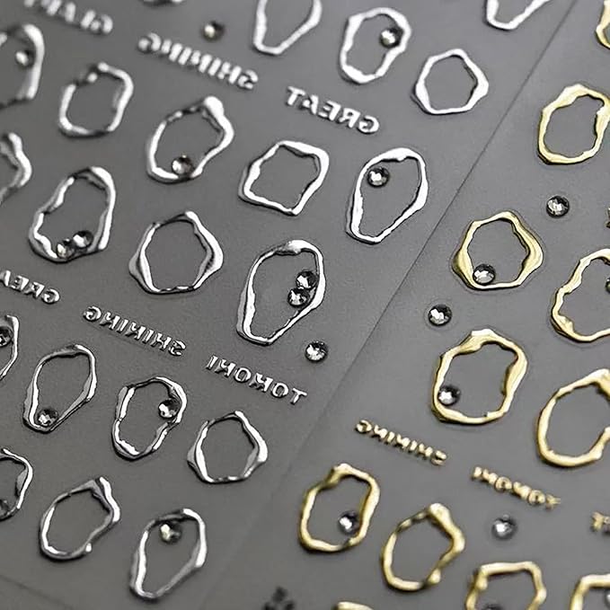 5D Embossed Rhinestones Nail Art Stickers,Gold Crystal Soft Glue Irregular Geometric Frames Nail Decals,Nail Stickers Silver Hollow Design,Self Adhesive Acrylic Nails Supplies for Women