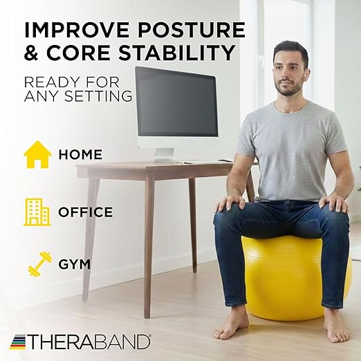 THERABAND Pro Series Exercise Ball, 18" Yellow Stability Trainer for 4'7"–5' Users, Anti-Burst Yoga & Pilates Ball, Balance & Core Trainer, For Athletes Fitness at Gym & Home