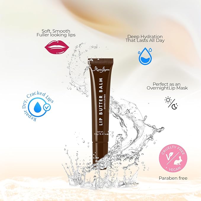 Deep Hydrating Lip Butter Balm - Hydrating Lip Treatment with Glossy Finish, Shea Butter, Vitamin E, Peptides & Hyaluronic Acid - Vegan, Non-Sticky, Lip Care - 2 Pack (Brick Brown-Unsented)
