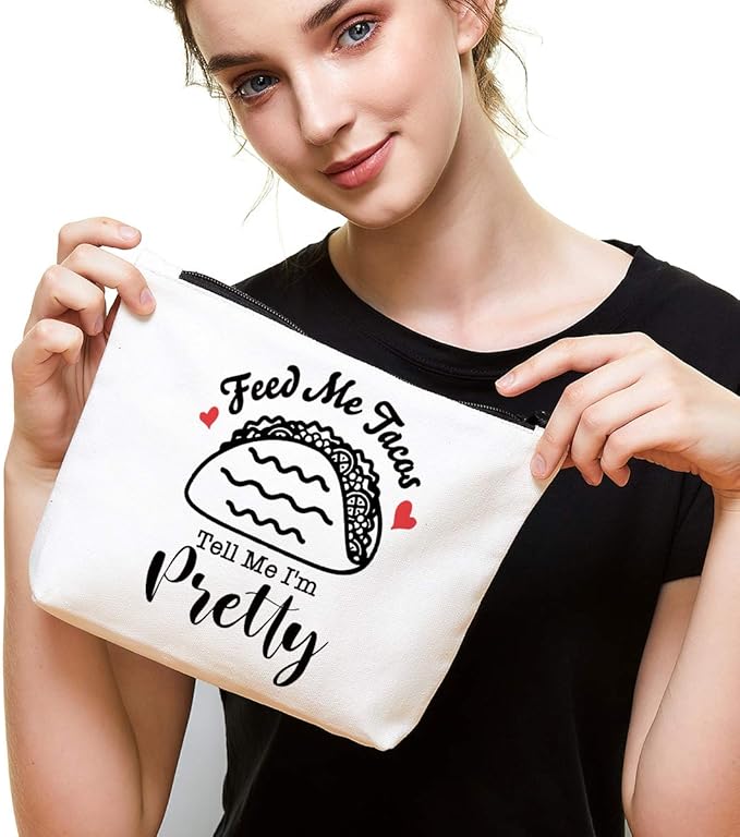 IHopes+ Funny Makeup Bag Gift for Women Best Friends Sister Taco Lover | Cute Taco Makeup Zipper Pouch Bag Cosmetic Travel Accessories Bag Toiletry Case Gifts for Birthday Christmas