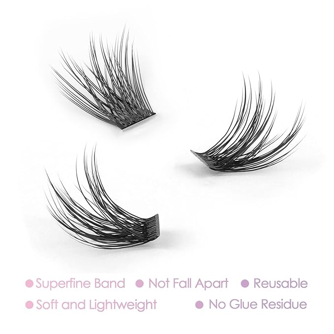 Lash Clusters, DIY Eyelash Extension, Reusable Individual Lash Clusters, 3D Effect Wispy C Curl False Eyelashes for Home Eyelash Extensions (Fluffy-16mm)