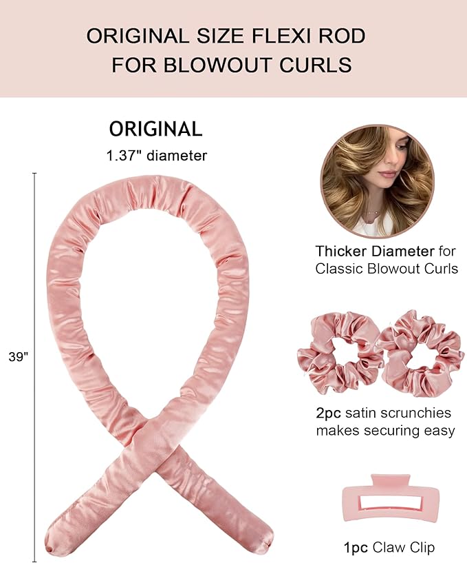 Heatless Curls Overnight Hair Curler to Sleep In Soft Large Jumbo Hair Rollers Flexi Rods for Long Hair Blowout Look Big Curl, No Heat Overnight Curls Satin Heatless Curling Rod Set with Claw Clip