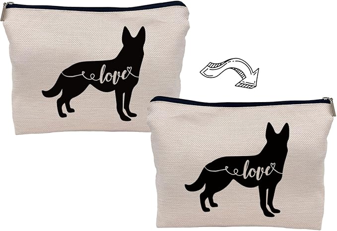 Lacosu Love German Shepherd Makeup Bag, German Shepherd Silhouette Funny Cosmetic Makeup Bag for Dog Lovers, Women & Girls, Gifts for Dog Owners, Birthday & Valentine's Day