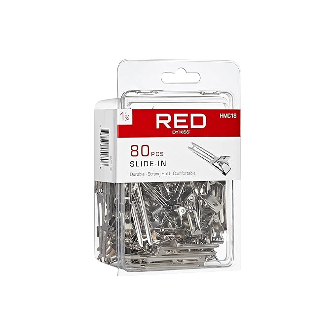 RED by Kiss 80pcs 1.75" Slide-In Hair Clips, Durable Metal Curl Setting Clips for Hairdressing, Sectioning & Retwisting, Rust-Free Hair Pins for Dreads, Dreadlocks, & Twist Styles