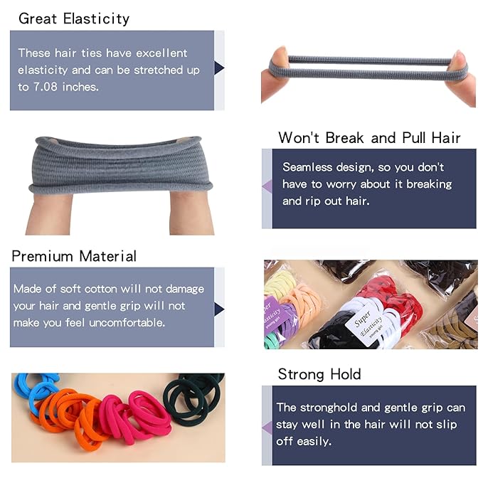 100 Pcs Seamless Hair Ties Ponytail Holders - No Damage Accessories for Thick Hair, Women, Girls, Men - Green