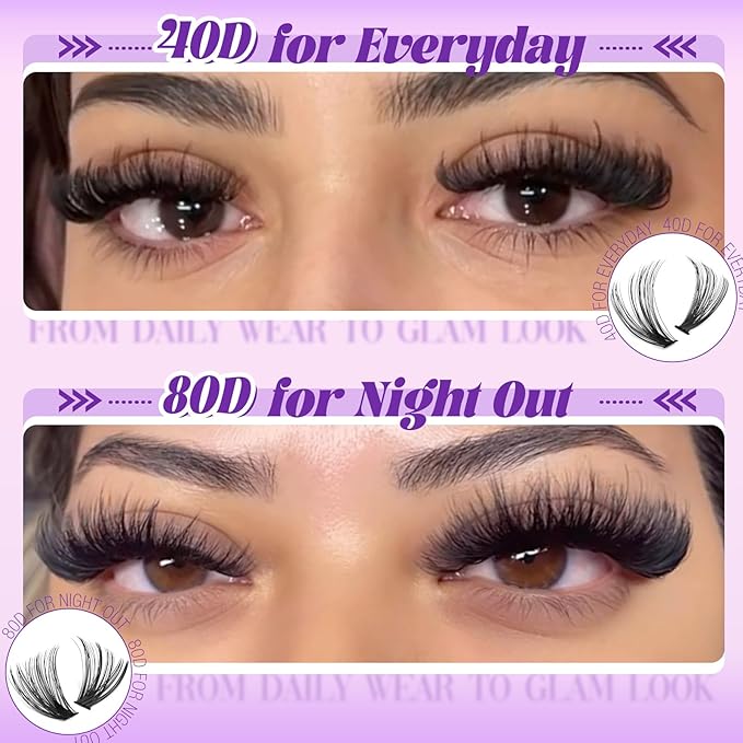 Yawamica 40D+80D Volume Lash Clusters Wispy Eyelash Clusters 280PCS Individual Lashes D Curl 10–18mm DIY Cluster Eyelash Extensions for Lash Extension at Home