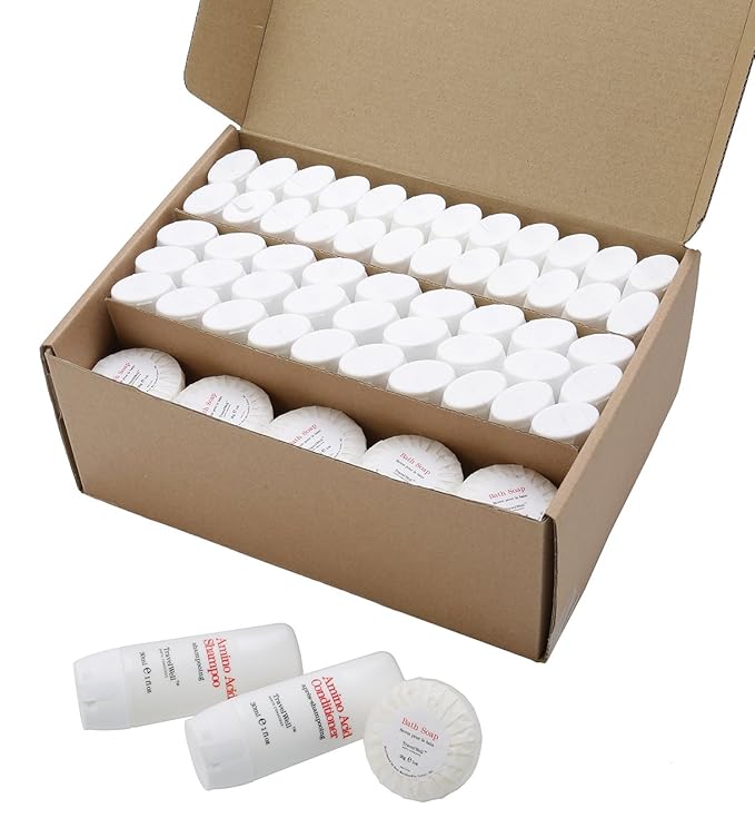 Travel Well Mini Shampoo & Conditioner Set - Amino Acid Travel Shampoo & Conditioner - Paraben-Free Mini Soap Bars Guest Bathroom Toiletries - 25 Bottles (1.01 Fl Oz) & 25 Bars (28 g)