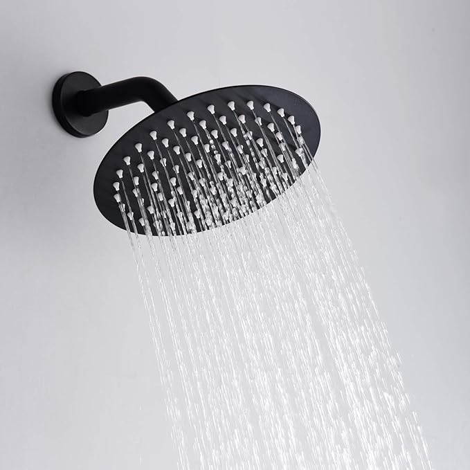 Matte Black Rain Shower Systems with Waterfall Tub Spout, Shower Faucets Sets Complete with 8 Inches Rain Shower Head and Handheld