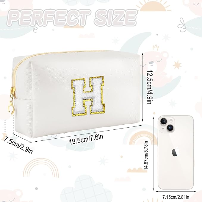 URSKYTOUS Gifts for Girls Initial Makeup Bag Personalized Cosmetic Bag with Zipper Cute Travel Toiletry Bags Waterproof PU Preppy Makeup Pouch Birthday Gift for Teen Girls Women(White H)