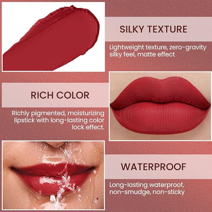 Vermilion Matte Lip Liner Pencil - Crayon Matte Lipstick Pencil, No Transfer, Smudgeproof & Waterproof, Sharpenable Lip Crayon for Women, Velvet Long-Lasting Lip Color 02#