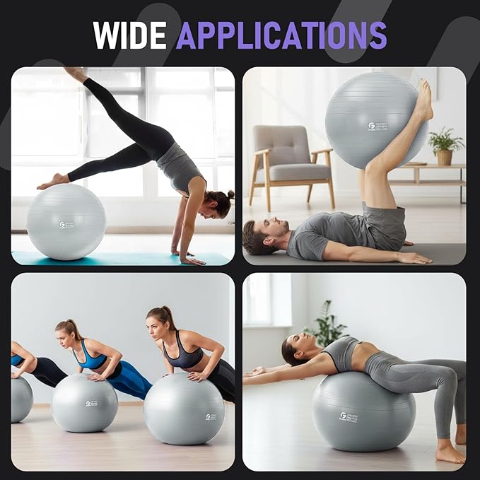 Gruper Yoga and Pilates Ball,4 Sizes Gym Ball for Fitness, Yoga, Workout, Pregnancy and Physical Therapy,Quick Pump Included,Great as Yoga Ball Chair for Office or Home Gym Equipment