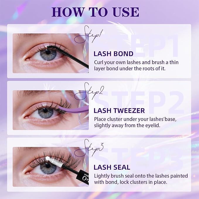B&Q Lash Clusters Kit Wispy Fluffy - Feath5D 09 Eyelash Clusters Kit with Glue & Tools, Feathered Lightweight Lash Kit, 8-18mm C Curl Waterproof False Lashes