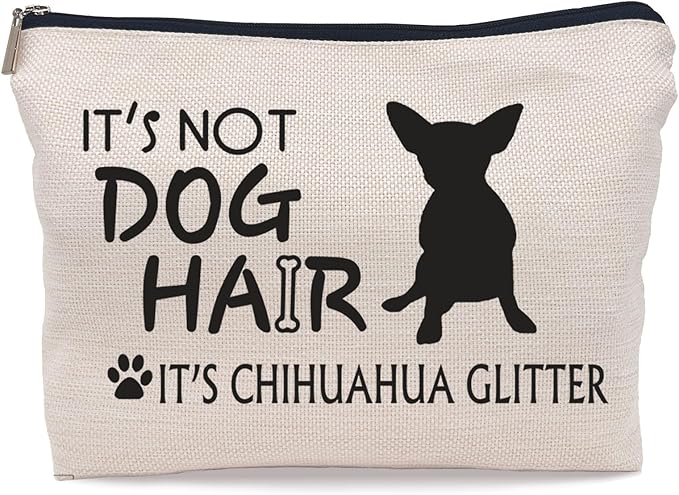 Lacosu It's Not Dog Hair It's Chihuahua Glitter Makeup Bag,Chihuahua Silhouette Funny Dog Cosmetic Makeup Bag for Dog Lovers Women Girls,Dog Owners Gifts,Birthday Valentine's Day Gift Makeup Bag
