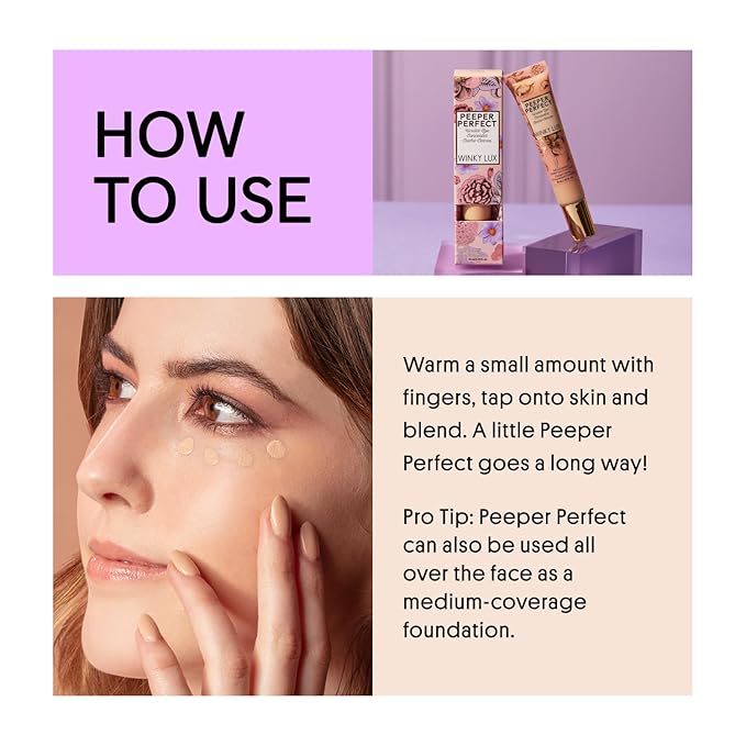 Winky Lux Peeper Perfect Under Eye Concealer, Makeup & Brightener, Full Coverage Concealer for Dark Circles, Color Corrector & Eye Primer, Collagen & Hyaluronic Acid (Deep)