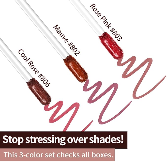 3Pcs Lip Stain Peel Off Set with Tweezer, Peel Off lip Liner Stain Long Lasting Waterproof, Matte Lip Tattoo Tint Transfer Proof, Highly Pigmented Color Lip Makeup(#802+803+806)