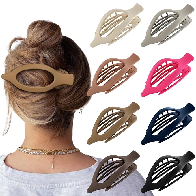 Flat Hair Clips for Women-8Pcs Large Matte No-Slip French Concord Claws, Accessories for Thick & Thin Hair (Colorful, Oval)