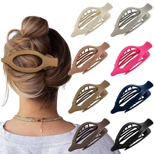 Flat Hair Clips for Women-8Pcs Large Matte No-Slip French Concord Claws, Accessories for Thick & Thin Hair (Colorful, Oval)