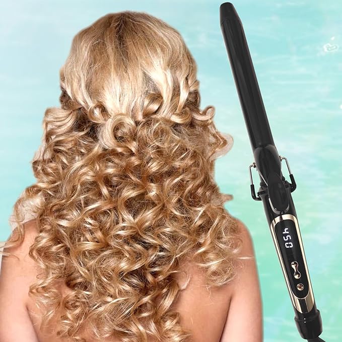 abp 3/4 Inch Curling Iron Long Barrel with Ceramic Coating for Short/Medium Hair,LED Display Instant Heat up to 450°F with clamp,Hair Waving Style Tool Girls & Women