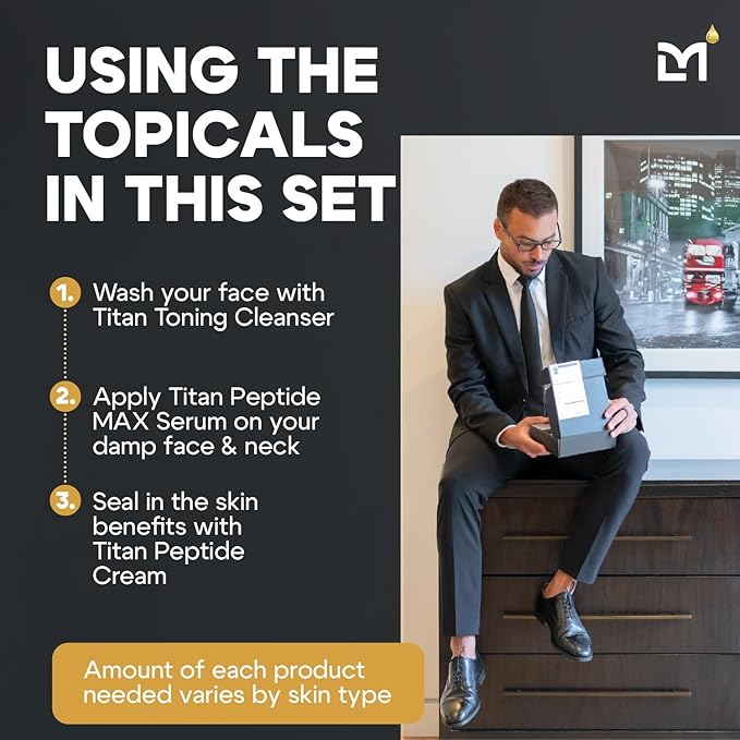Man Labs Titan Peptide 3-Piece Anti-Aging Mens Skin Care Kit – Wash, Face Serum, Mens Face Moisturizer – Men, Skin Care Set – Dark Spots, Wrinkles, Fine Lines – Vitamin C, Niacinamide, HA – Unscented