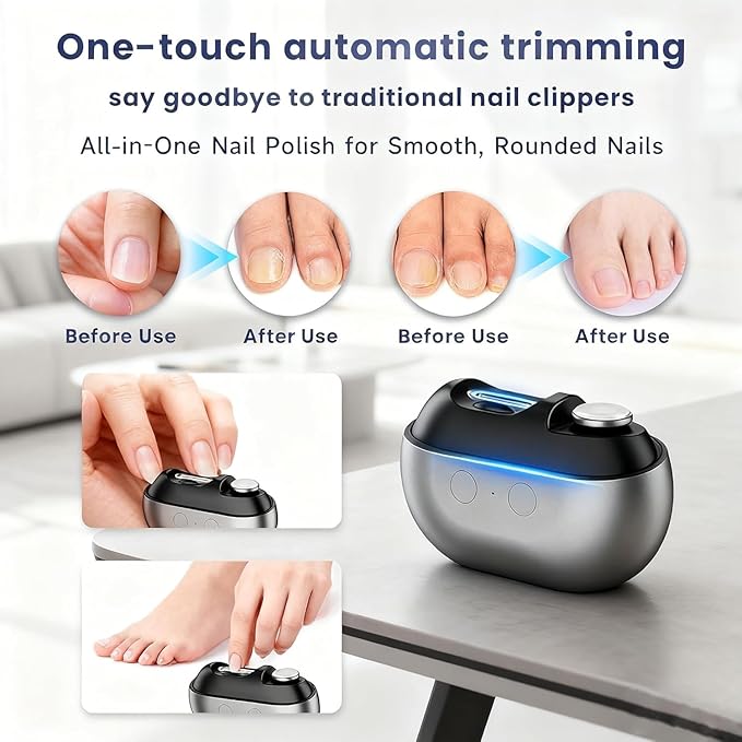 Easy Clip Nail Clippers, Electric Nail Clipper, Smart Nail Clipper for Seniors with LED Light & Nail Scraps Storage, Painless Toe & Fingernail Trimmer for Seniors, Adults and Kids (Grey)