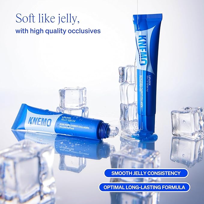 KNEMO LipLock Jelly Serum for Dry Lips, Long-Lasting, Hydrating, Plumping, Glossy Mask with Rose PDRN, Carrot Collagen, Pillow Peptide, Moisturizing Tinted Lip Balm. (Crystal Clear)