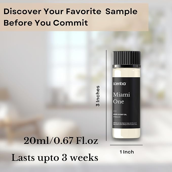 Scentia Miami One Diffuser Oil Inspired by The 1 Hotel Miami Beach - 20 ml 0.67 fl oz - Essential Oil Blend for Aromatherapy, Water Less Diffusers Humidifiers