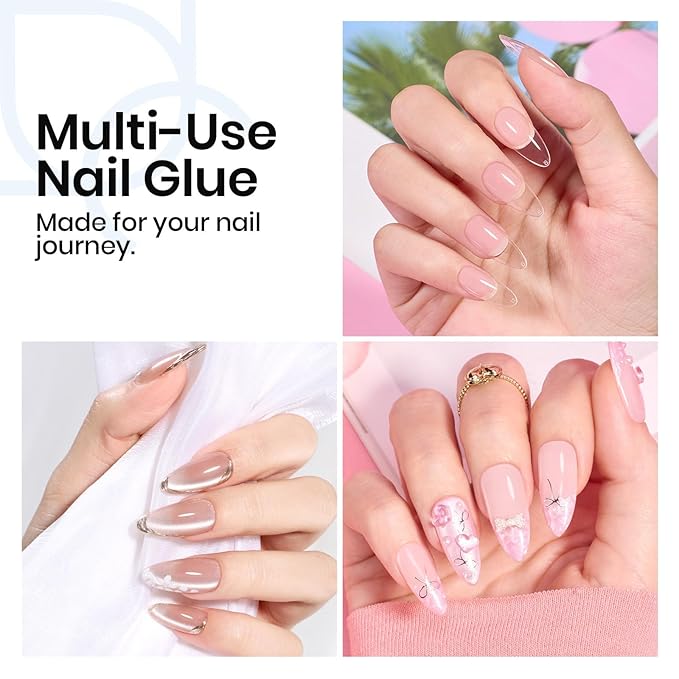 Beetles 2Pcs 15ml HEMA-Free Nail Glue Gel for Acrylic Nail Tips & Clear Press On Nails, TPO Free Super Strong U V Nail Glue for Nail Extensions, Skin-Friendly, DIY Long Lasting Nail Gel Kit