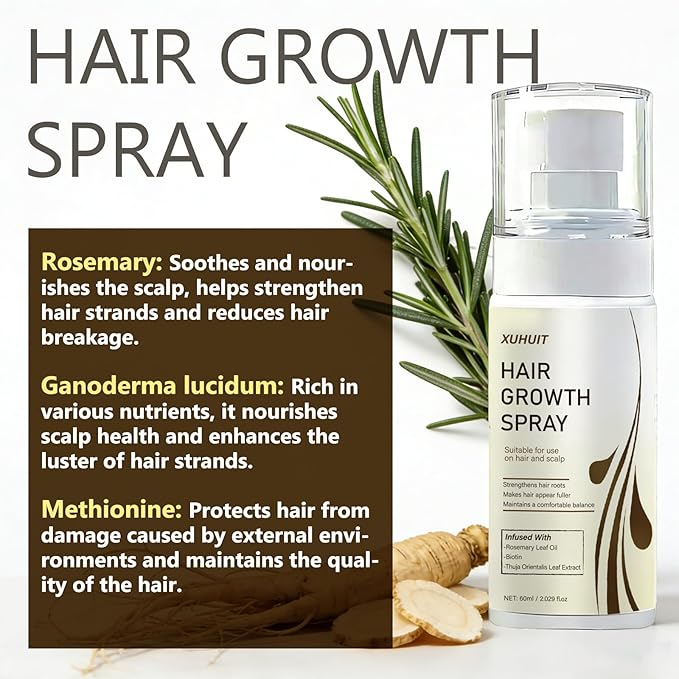 Hair Growth Spray for Women & Men with Rosemary Oil & Biotin - Help Reduce Hair Thinning & Hair Loss for Healthier-Looking Hair - Non-Greasy Fast Absorbing Scalp Spray - 60ml (01)