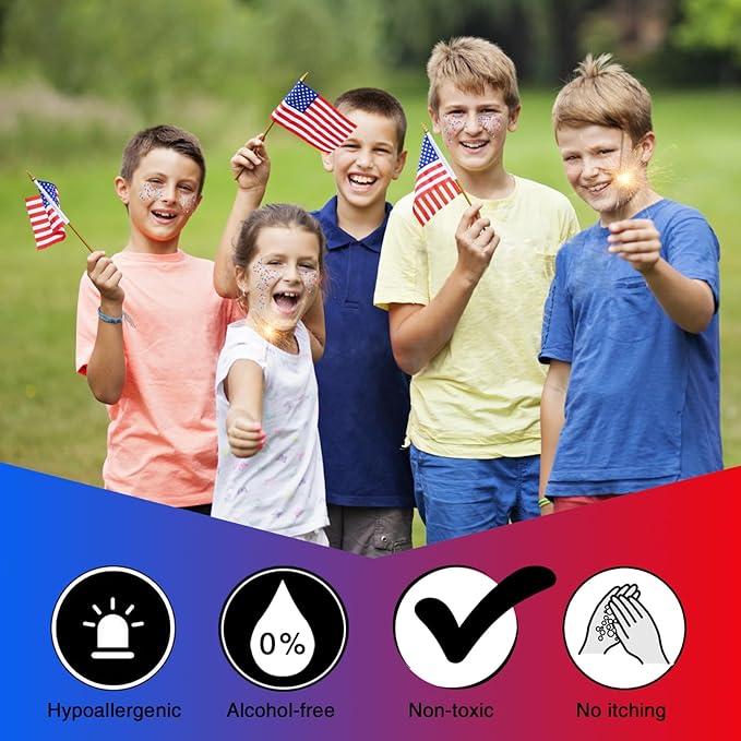 MEICOLY Red White and Blue Body Glitter,4th of July Patriotic Accessories Hair Glitter for Kids,4th of July Outfits for Women,Self-Adhesive Face Glitter for President's Day Veterans Day