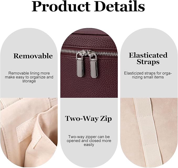 idoltimes Cosmetic Case, Leather Makeup Bag, Portable Handheld Makeup Case, Detachable Compartments