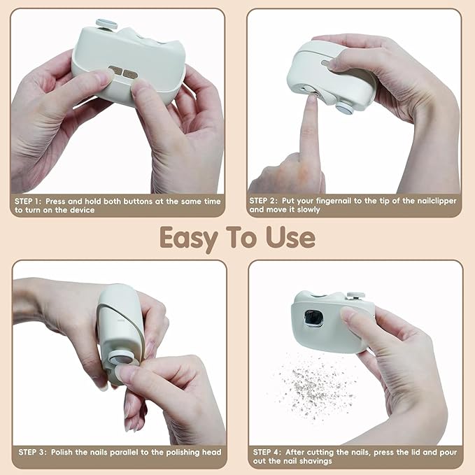 Electric Nail Clippers for Seniors,Smart Nail Clippers 2026 New 3 in 1 Electric Toenail Clipper with Polishing and LED Light,Smart Toenail Clipper 2 Adjustable Speeds for Adults,Baby (White)