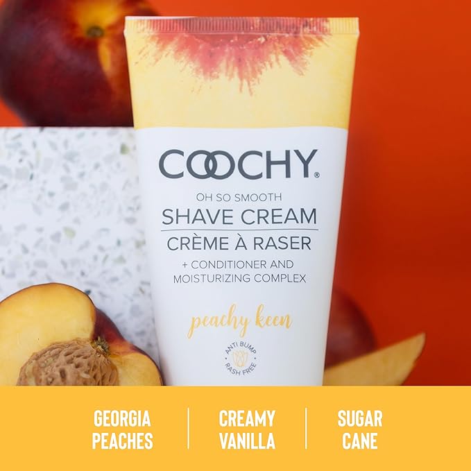 Coochy Shave Cream - Moisturizing Shave Lotion - Gentle Intimate Shaving Cream - For Bikini Area, Underarms, Legs & More - Rash-Free, Hydrating Formula - Peachy Keen, 3.4 oz