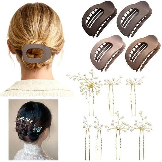4 PACK Women's Flat Claw Hair Clips And 7 PIECES Wedding Hair Accessories, Elegant Hair Accessories For Thick & Thin Hair, Ideal For Valentines, Christmas, Wedding And Work & Daily Styling (A)