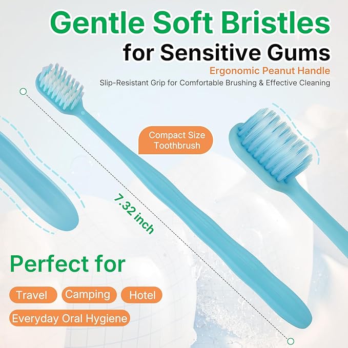200 Pack Disposable Toothbrushes with Toothpaste, Individually Wrapped, Soft PBT Bristles, Peanut Grip Handle, Fluoride-Free, Bulk Travel Kit for Hotel, Guests, Emergency, Adults & Kids
