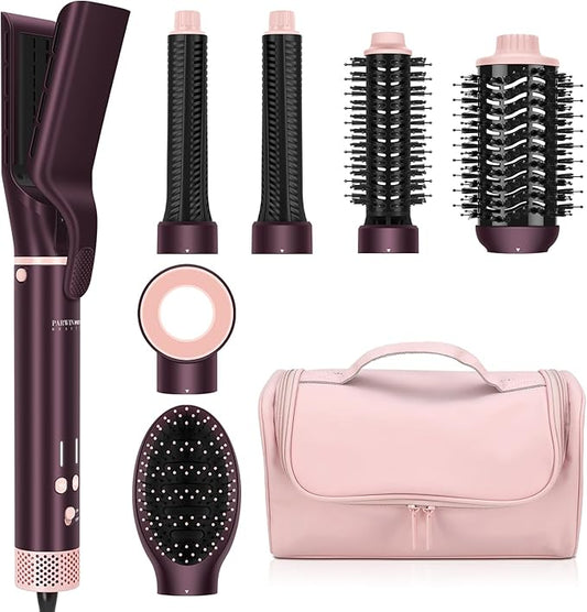 MaxAIR 2.0 7-in-1 Hot Air Styler, Dual Voltage Multi-Styler Set, High Speed Hair Dryer Brush with Air Hair Straightener, 1.1 Inch Auto-Wrap Curlers, 110,000RPM, Shiny Hair, Jasper Plum
