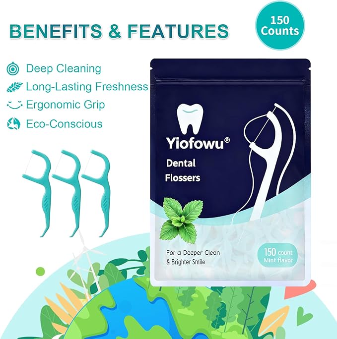 Dental Floss Picks - 3 Pack of 150 Picks - Thin & Shred-Resistant Thread for Tight Gaps | Dental Flossers for Adults | Gentle on Gums & Teeth(450 Total)