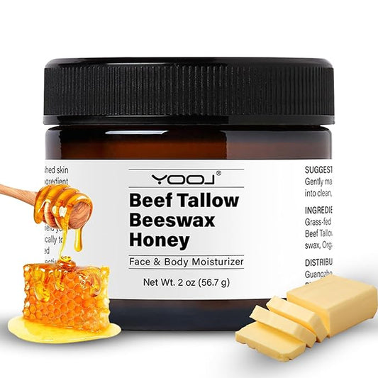 Beef Tallow and Honey Face Moisturizer for Face & Body - Organic Beef Tallow Moisturizer with Tallow and Beeswax & Honey, Beef Tallow for Skin Intensive Hydration - Vitamins(B1, A, D E & K) 2oz