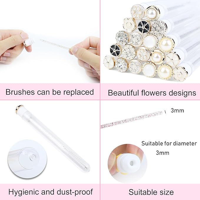 20pcs Mascara Wands Tube Reusable Lash Spoolies Pear Diamond Tube Eyelash Brush Tubes Spoolies Lash Extension Brushes Applicators Makeup Tools (Pearl-Diamond-MlX)