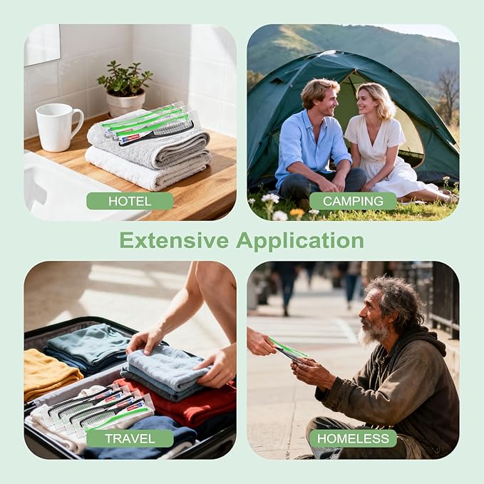 Green Disposable Toothbrushes with Toothpaste and Comb - Pack of 30,Individually Wrapped Single Use Travel Toothbrushes Kit Bulk for Homeless,Guests,Hotel