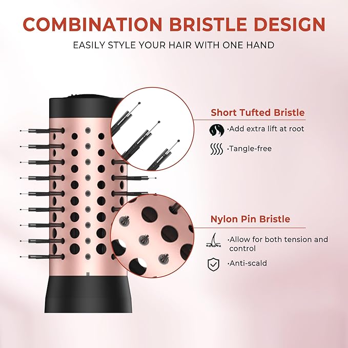 Rotating Hair Dryer Brush 2 in 1 Thermal Blow Brush Set with Auto Rotating 360° Fast Drying Multi-Temperature Settings Detachable Design Heated Hot Air Brush for Curling Volumizing Drying Hair (Black)