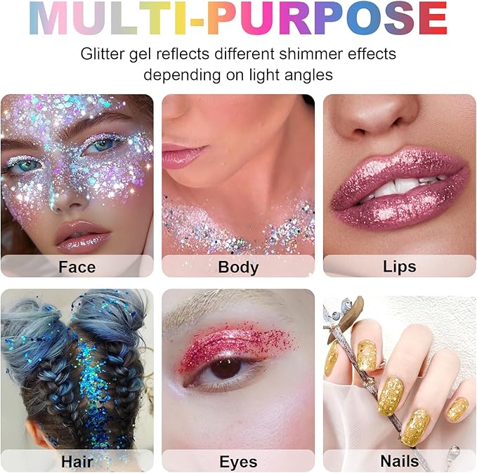Halloween Body Glitter Stick, Waterproof Halloween Face Glitter Gel, Chunky Glitter Face Paint, Orange Purple Black Sequin Hair Glitter Makeup for Women and Kid (Pink)