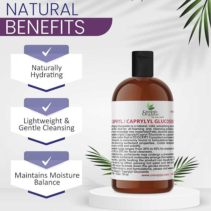 Dr Joe Lab Capryl Glucoside Liquid Surfactant - Caprylyl Natural, Plant Derived - DIY Skin Care - Shower Gels, Foaming, Body Soap, Shampoos Baby Products Face Cleansers - COCOJOJO (16 oz)
