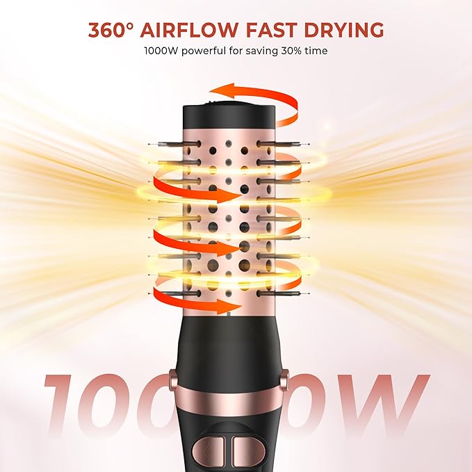 Rotating Hair Dryer Brush 2 in 1 Thermal Blow Brush Set with Auto Rotating 360° Fast Drying Multi-Temperature Settings Detachable Design Heated Hot Air Brush for Curling Volumizing Drying Hair (Black)
