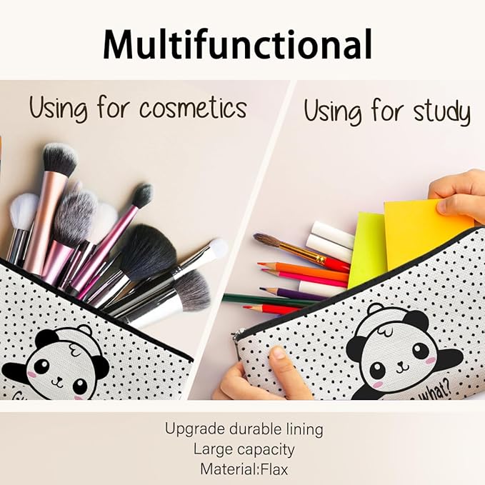 BARPERY Panda Gifts Dots Makeup Bag,Gifts for Panda Lover Wonmen Girls,Cute Baby Panda Guess What It's Pug Butt Cosmetic Bag,Makeup Case for Teen Girls Daughter,Panda Accessories,Canvas Zipper Pouch