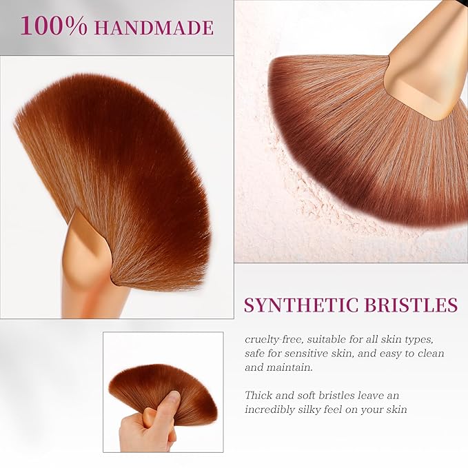 docolor Fan Brush Finishing Powder Brush Multi-use Brush For Face and body Professional Makeup Brush for Salon Use Perfect For Spray Tan Powder Highlighting Blush Powder Bronzer Contour