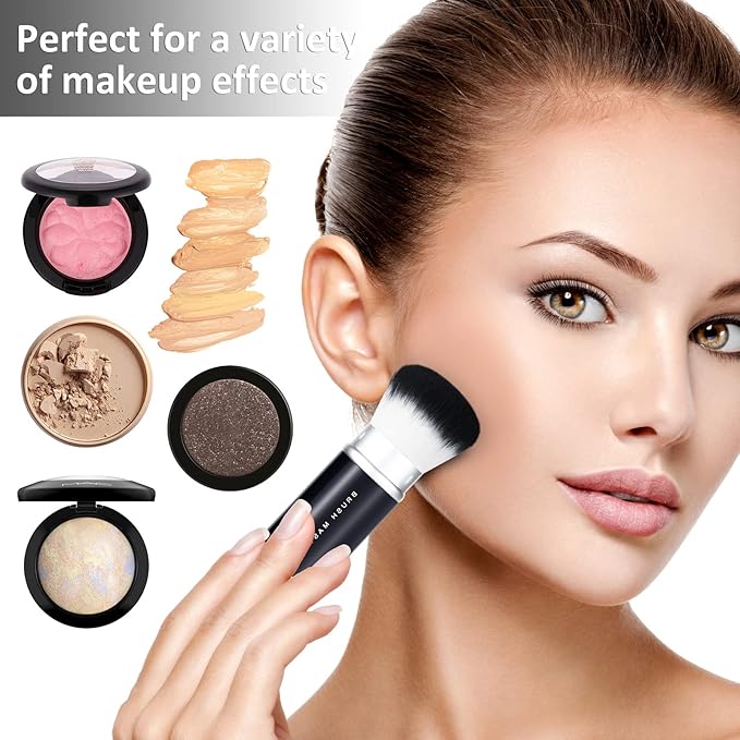 Brush Master 2pcs Retractable Foundation Makeup Brush, Kabuki Brush For Powder, Blush, Bronzer, Concealer, Portable Brush Cover, Perfect for Travel(Black)