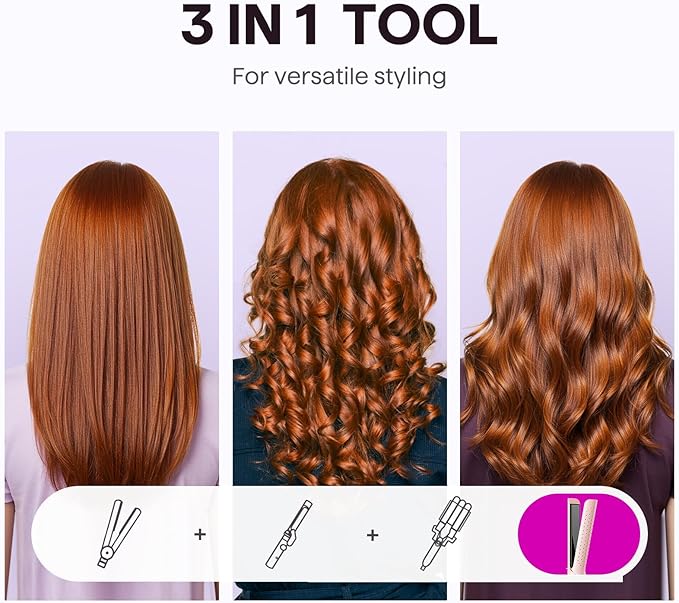 Wavytalk Airflow Styler Curling Iron, Cool Curl, 360° Cool Air Lock in Style for Lasting Curls, Reduces Damage, 2 in 1 Hair Straightener and Curler, 1.25 Inch Anti-Scald for Short Long Hair, Pink